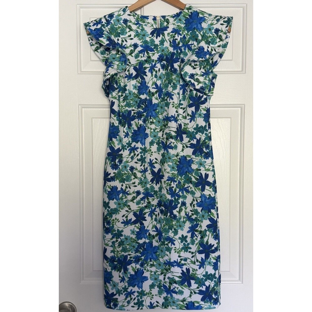 Calvin Klein Floral Sheath Dress Size 4 Ruffle Sleeves